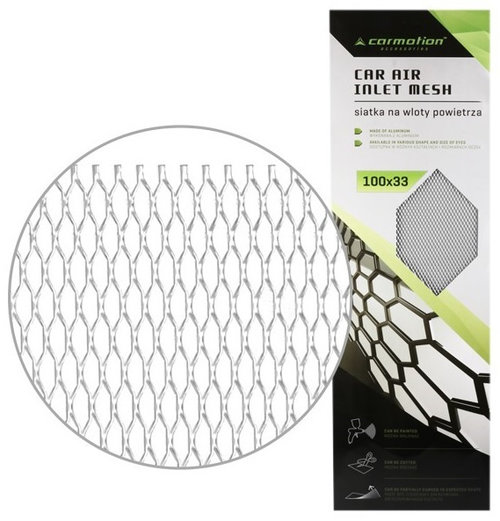 Grila Plasa Tuning De Admisie Aer Auto Din Aluminiu 8x25mm, Fagure, Placa 100x33cm, Argintiu Carmoti...