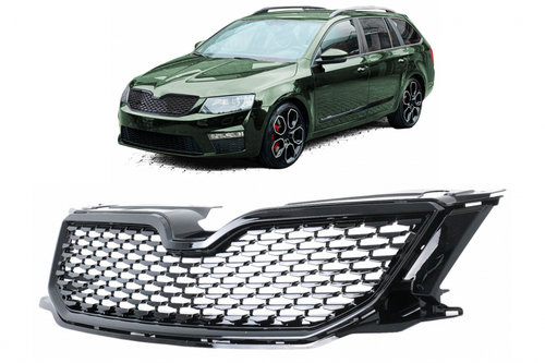 Grila Radiator Compatibil Cu Skoda Octavia 3 5E 2012-2017 Sedan / Combi Negru Lucios FGSKO3