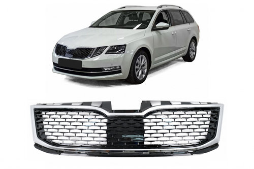 Grila Radiator Compatibil Cu Skoda Octavia 3 5E 2017-2020 Facelift Sedan / Combi Negru / Crom FGSKO3...