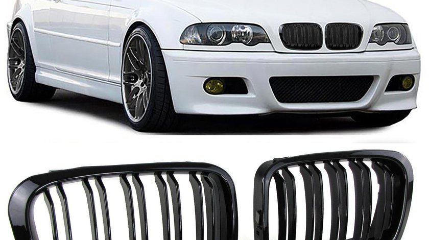 Grila sport BMW E46 1998-2001 Sedan Touring Dublu Negru Lucios