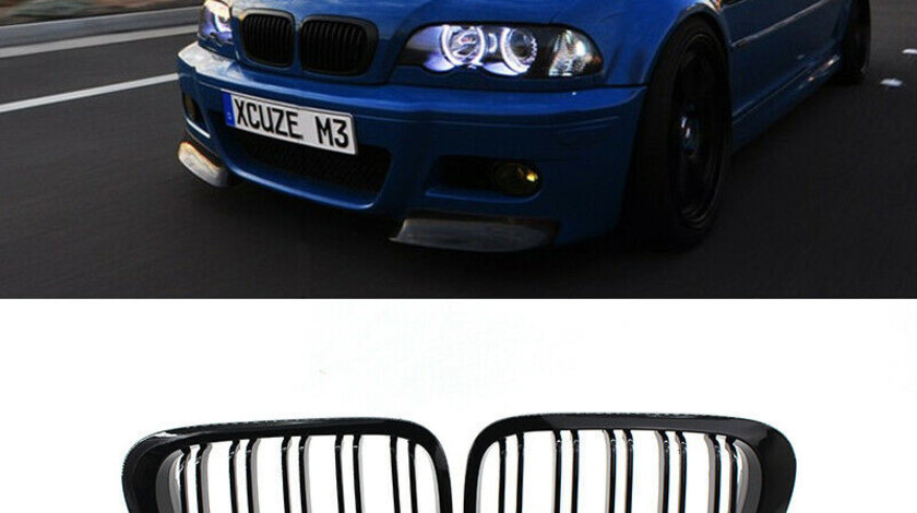 Grila sport BMW E46 2usi Coupe Cabrio intre 1998-2002 Dublu Negru Lucios