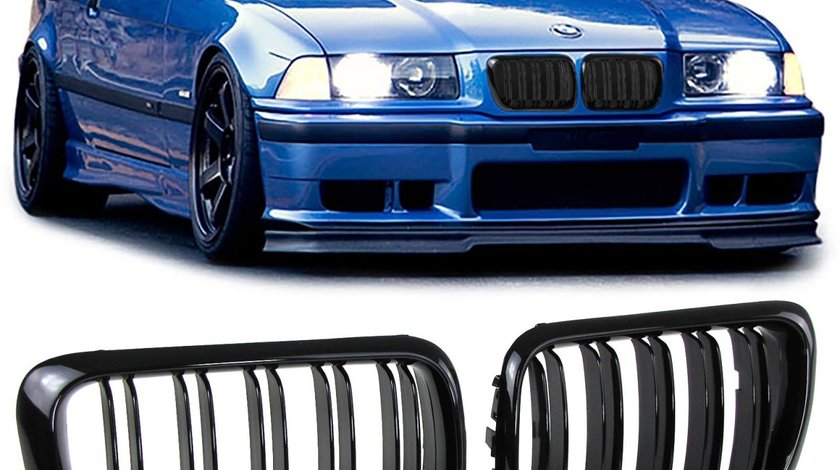 Grila sport BMW seria 3 E36 Facelift intre 1996-1999 Negru lucios Dublu