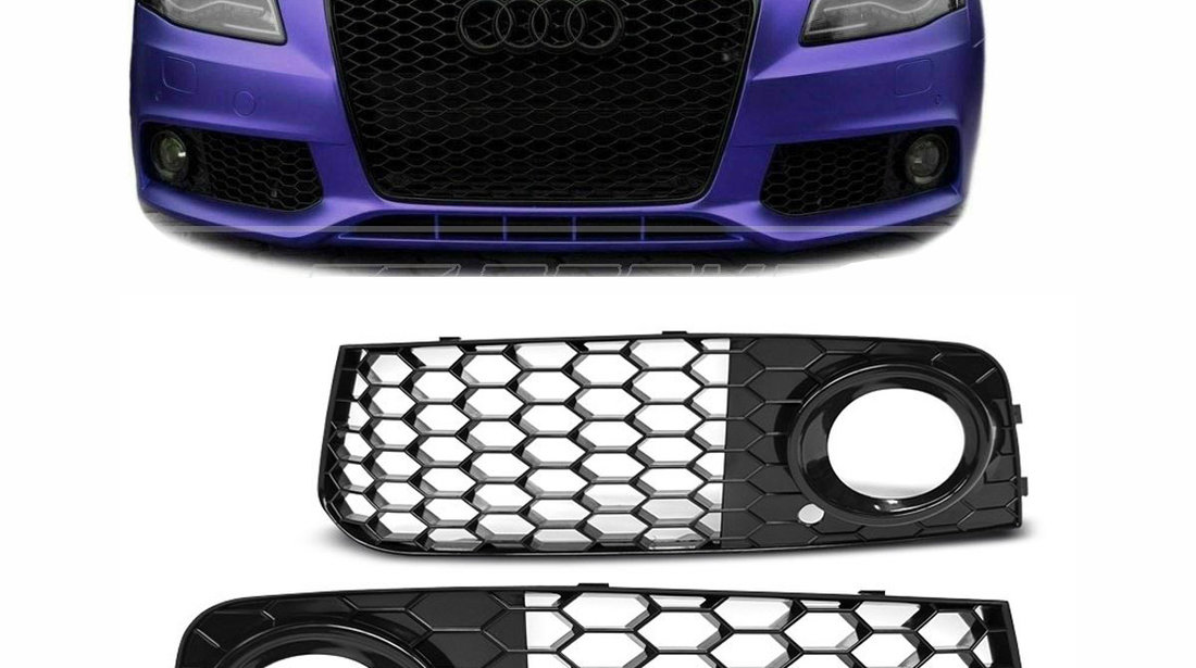 Grila tuning sport proiector AUDI A4 B8 RS Style negru lucios NOU