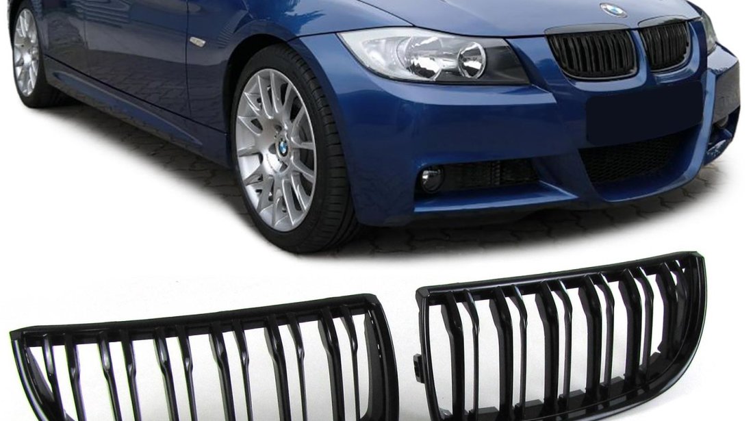 Grile duble BMW E90 Pre-LCI Seria 3 (2005-2009) M-Design Negru lucios