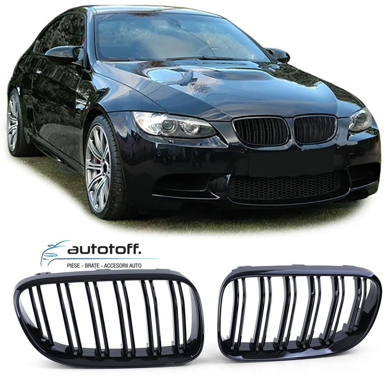 Grile duble BMW E92 E93 Seria 3 Facelift (10-13) Negru lucios