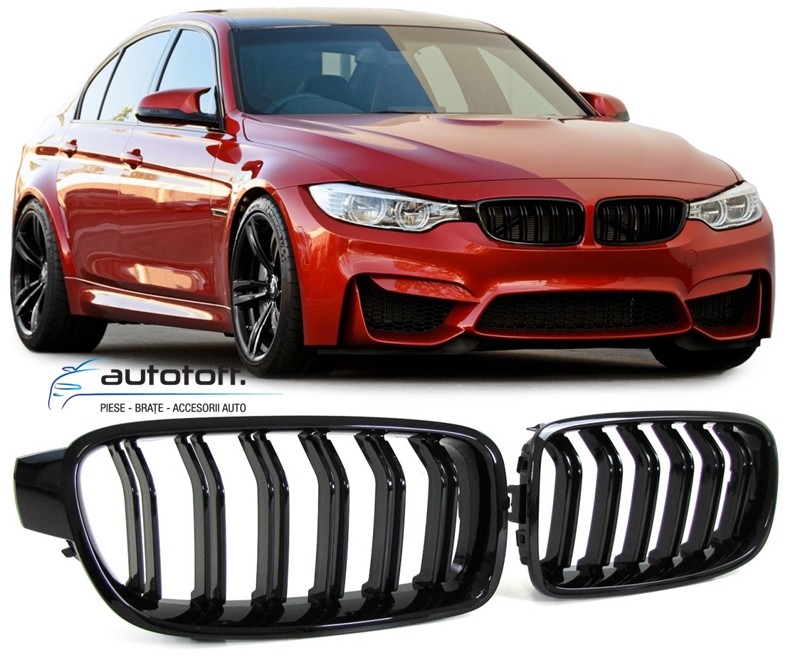 Grile duble BMW F30 F31 Seria 3 (11-18) negru lucios