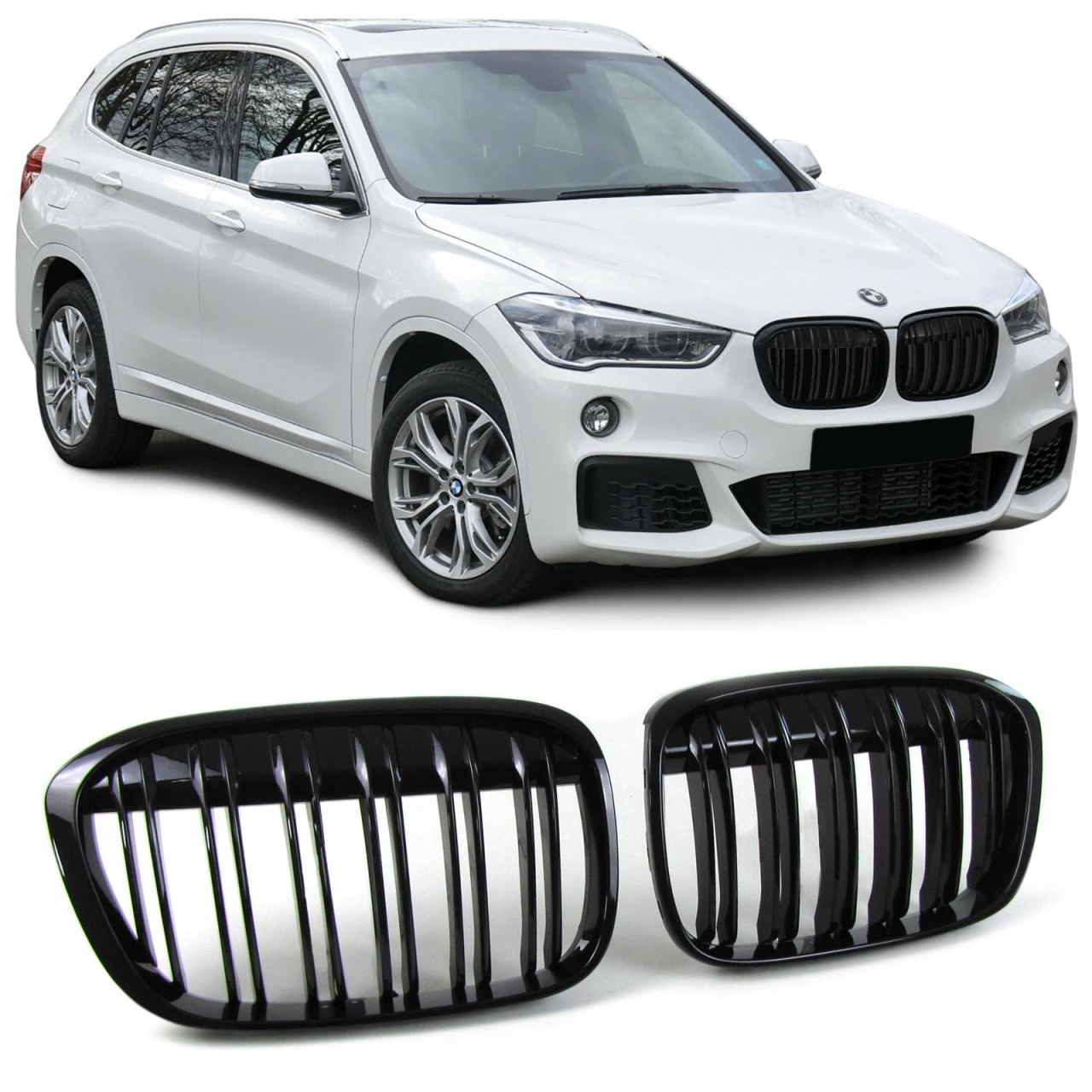 Grile duble negru lucios BMW X1 F48
