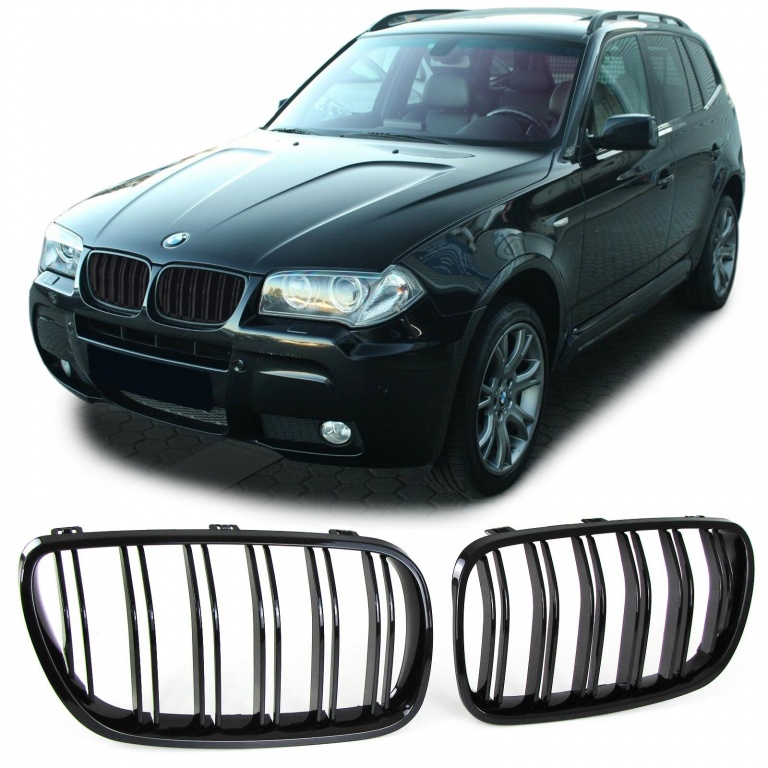 Grile duble X3 BMW E83 2006+ negru lucios