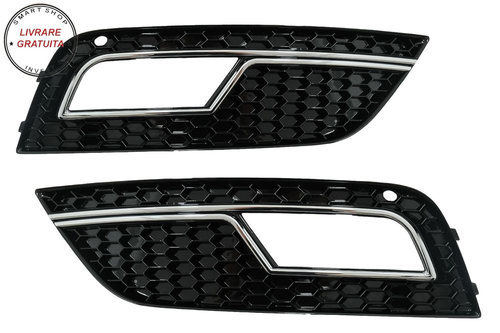 Grile Laterale Bara Fata Audi A4 B8 Facelift (2012-2015) RS4 Design Negru & Chrome