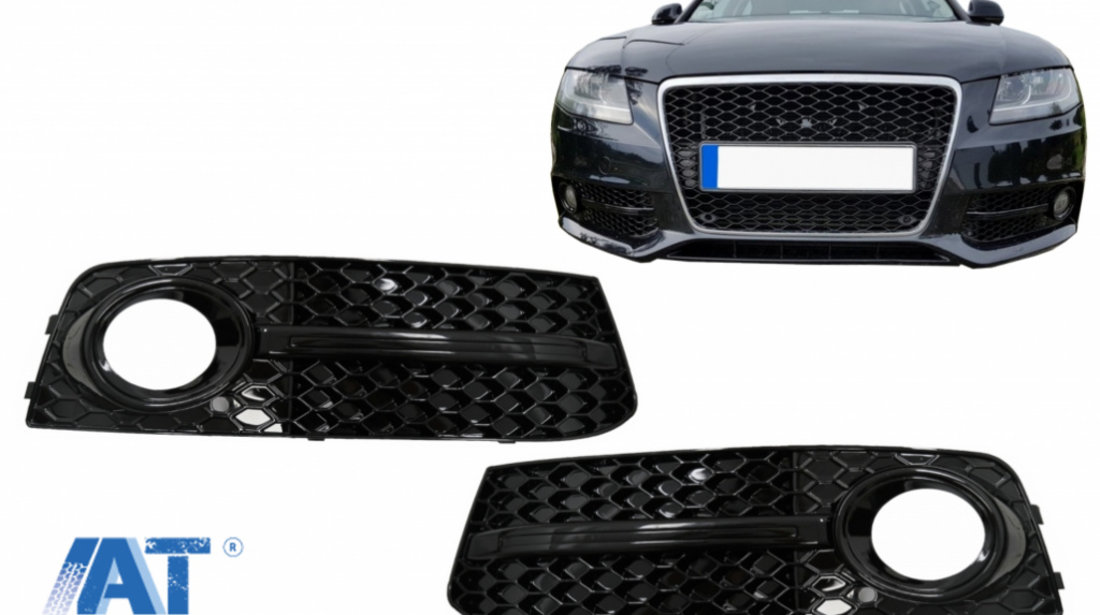 Grile Laterale Bara Fata compatibil cu AUDI A4 B8 8K (2007-2011) S4 Design Negru Lucios