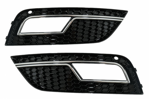 Grile Laterale Bara Fata compatibil cu Audi A4 B8 Facelift (2012-2015) RS4 Design Negru & Chrome SGA...