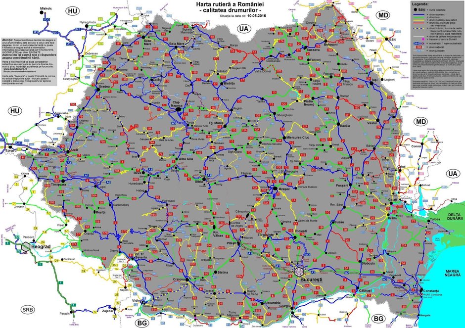 Harta rutiera a Romaniei- calitatea drumurilor