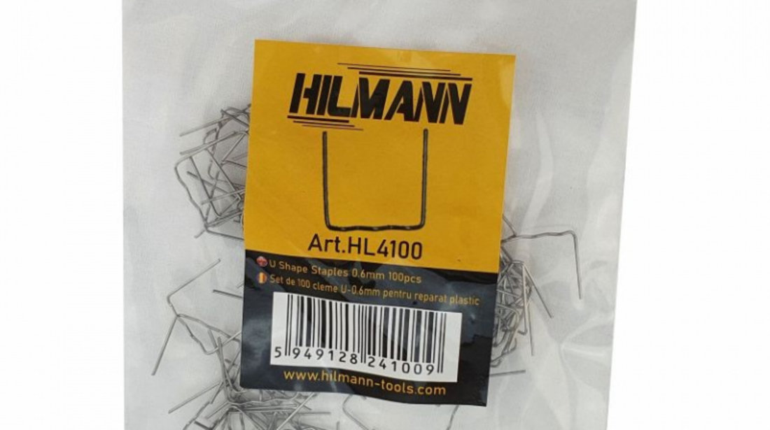 HL4100 Set de 100 cleme U-0.6mm pentru reparat plastic, HILMANN