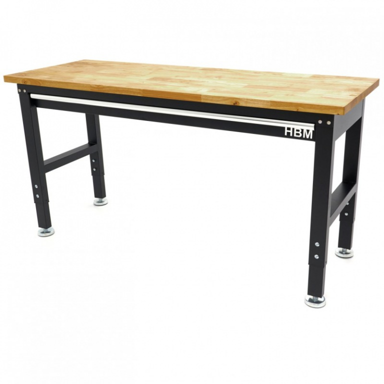 HM-H131956 Banc de lucru cu blat din lemn masiv, reglabil pe inaltime 152 cm