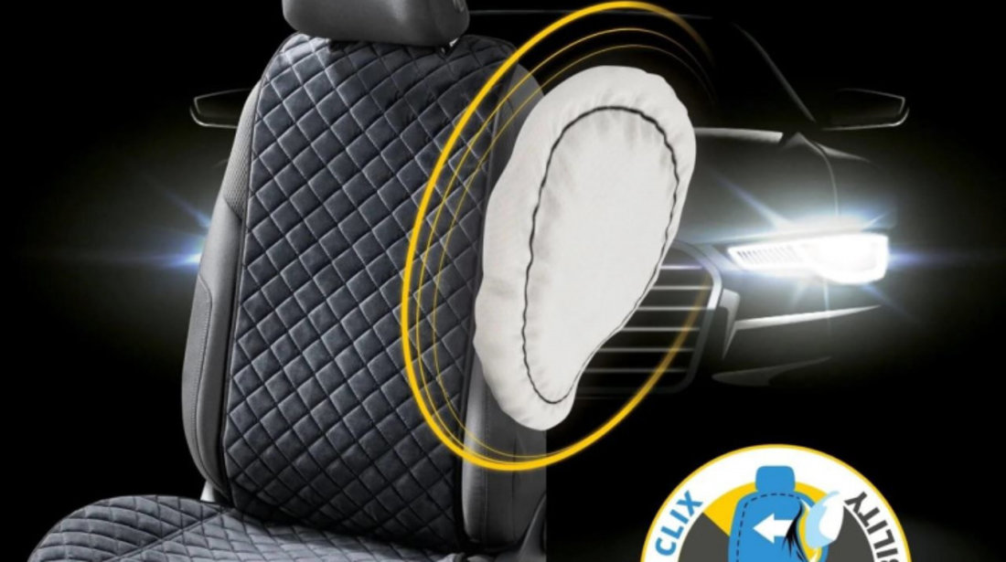 Husa Auto Scaun Fata Cu Protectie Laterala Pentru Sezut, Comfortline Luxor, Matlasata Cu Strat Antiderapant, Walser, Universal, Negru 13958