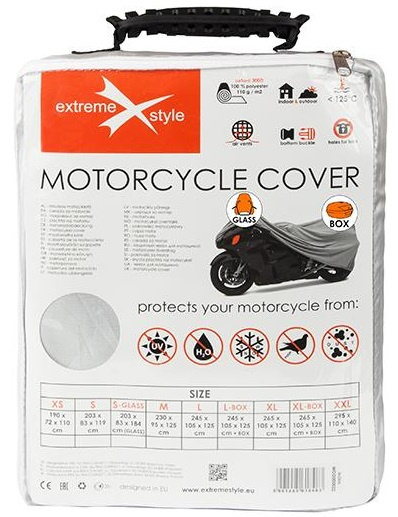 Husa Moto Exterior Extreme Style Motorcycle Cover Oxford Cu Parbriz Si Cutie Portbagaj 300D 203 x 83 x 184cm Marimea S Gri WOD000034