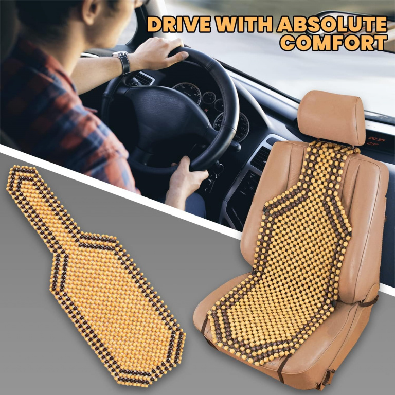 Husa Protectoare Scaun Cu Bile De Lemn, 128 X 40 Cm, Maro TAP334