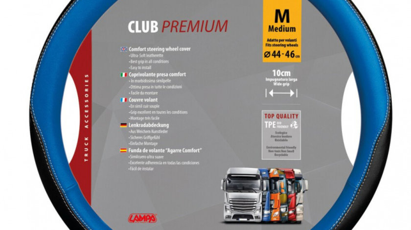 Husa Volan Camion Lampa Club, 44/46cm, Negru / Albastru LAM98906