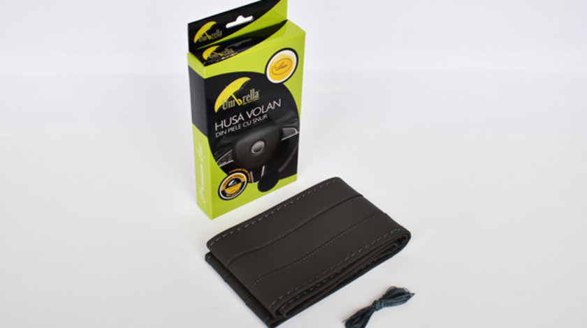 Husa volan cu snur din piele ecologica gri Umbrella (10205)