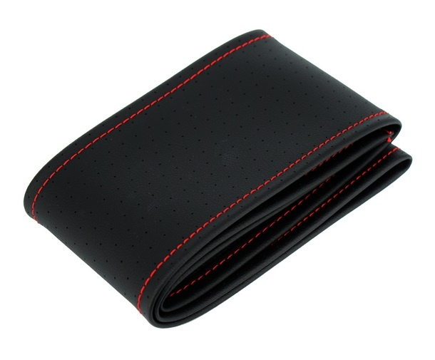 Husa Volan Imitatie Piele Negru + Cusatura Rosu M 38CM