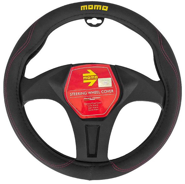 Husa Volan Momo Confort Din Piele Ecologica Negru Cu Cusatura Rosie 38 cm IN2158