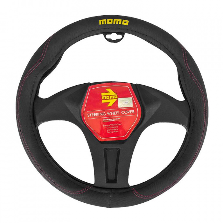 Husa Volan Momo Confort Din Piele Ecologica Negru Cu Cusatura Rosie 999IN2158