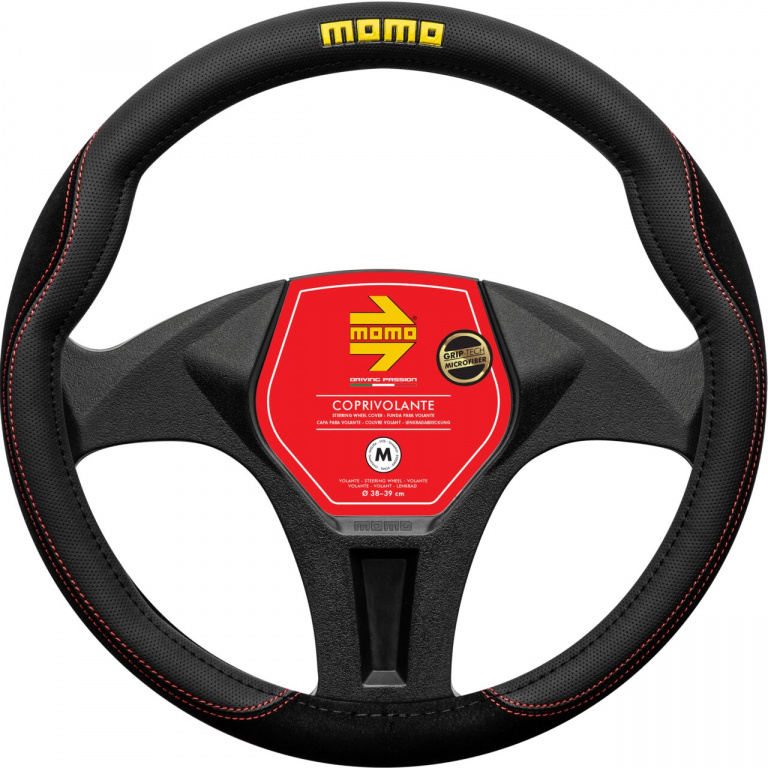 Husa Volan Momo Confort Microfibra Negru Cu Cusatura Rosie 38 cm IN2277