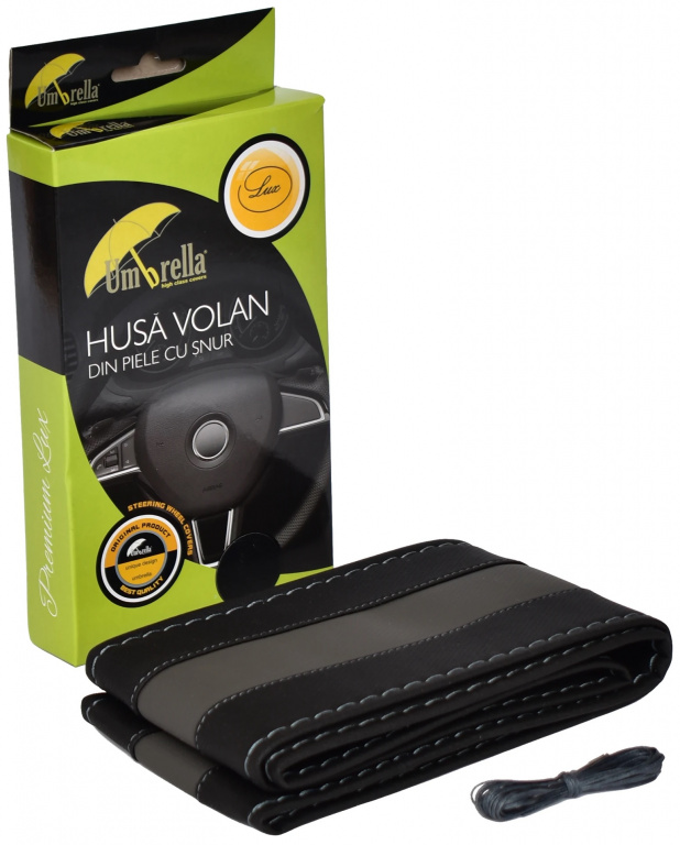 Husa Volan Umbrella Cu Snur Piele Ecologica 36 - 39cm Gri Si Negru 10200