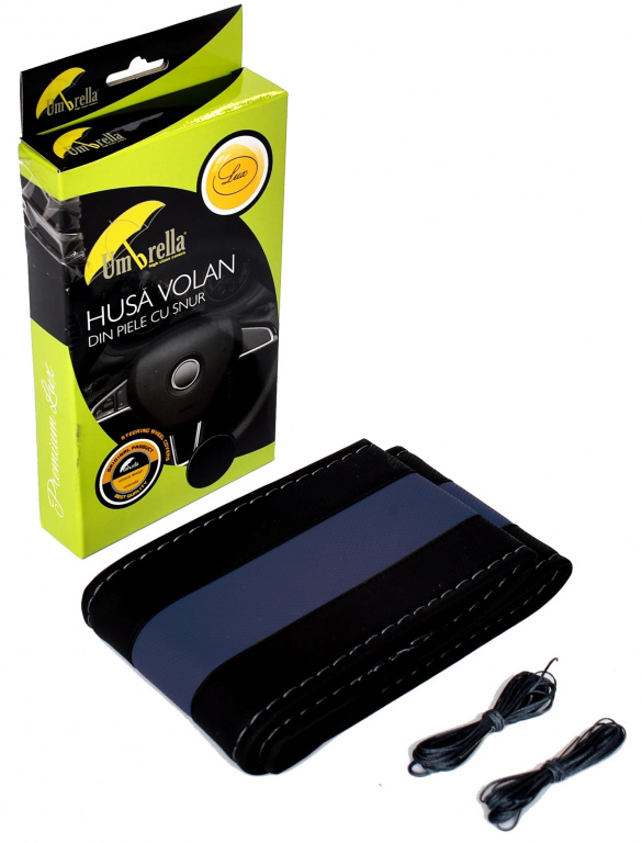 Husa Volan Umbrella Cu Snur Piele Ecologica Albastru Si Negru 36 - 39 cm 10199