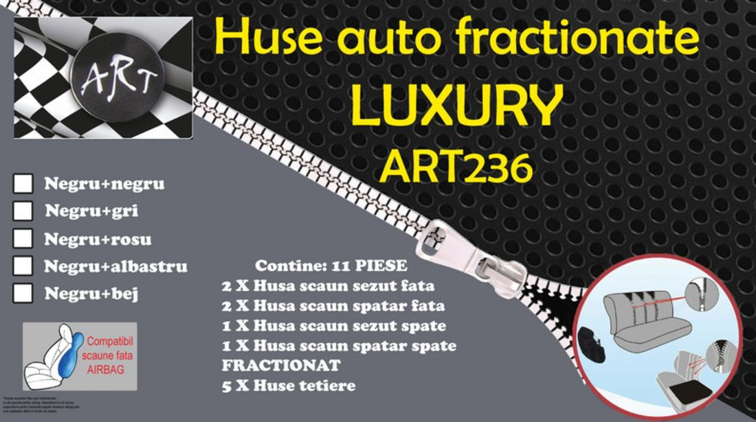 Huse Auto Fractionate Luxury ART236 Negru + Bej 100820-9