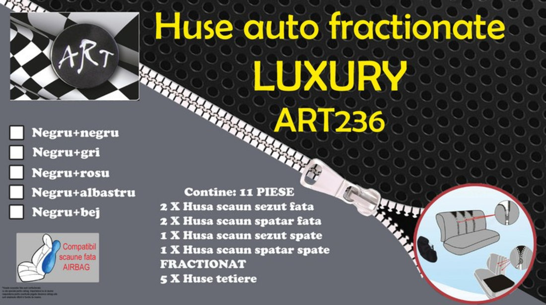 Huse Auto Fractionate Luxury ART236 Negru + Negru 100820-9