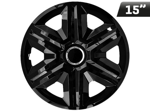 Huse Roți Fast Negru Lacuit + Inel 15&quot;, 4 Buc Carmotion KC63114