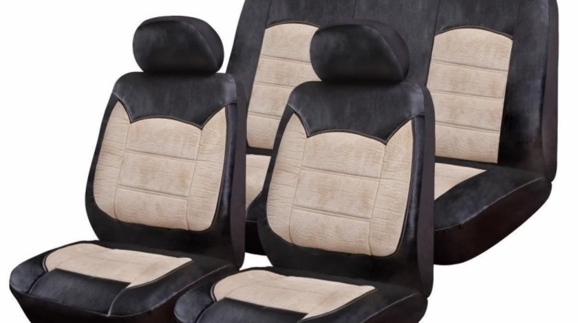 Huse Scaune Auto Mercedes Cls W219 - RoGroupuxury Negru Crem 9 Bucati