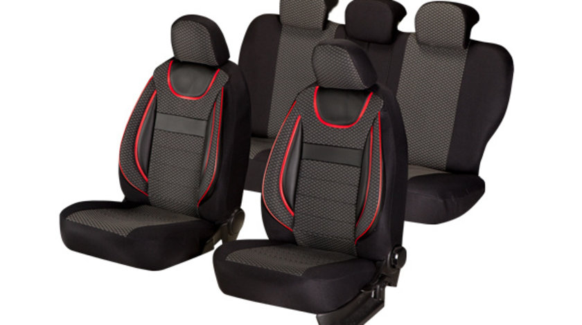 Huse scaune auto Universale, editia Dynamic Negru, Material Textil, Insertii Piele Ecologica, 11 piese