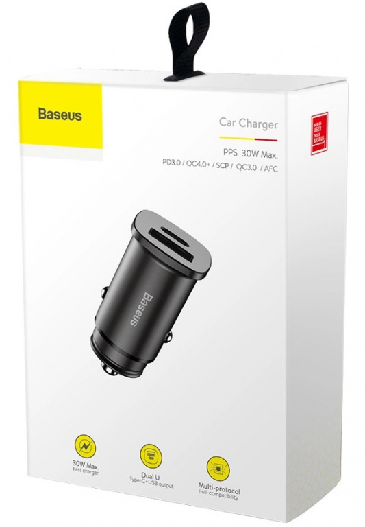 Incărcător Auto Universal Inteligent Baseus Square PPS Smart Car Charger USB Quick Charge 4.0 QC 4.0 Si USB-C PD 3.0 SCP Negru CCALL-AS01