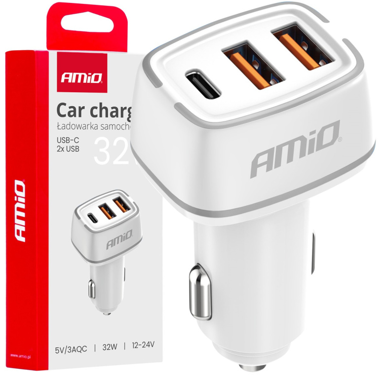 Incarcator Auto 2 x USB-A + USB-C 32W Amio 03890