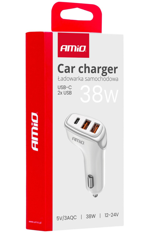 Incarcator Auto 2 x USB-A + USB-C Amio 03886