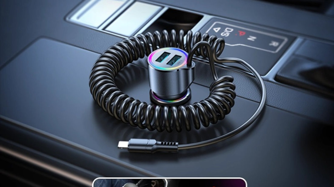 Incarcator Auto 3 In 1 Cu Cablu USB-C 1,5m 17W Joyroom Negru JR-CL24 6956116755935