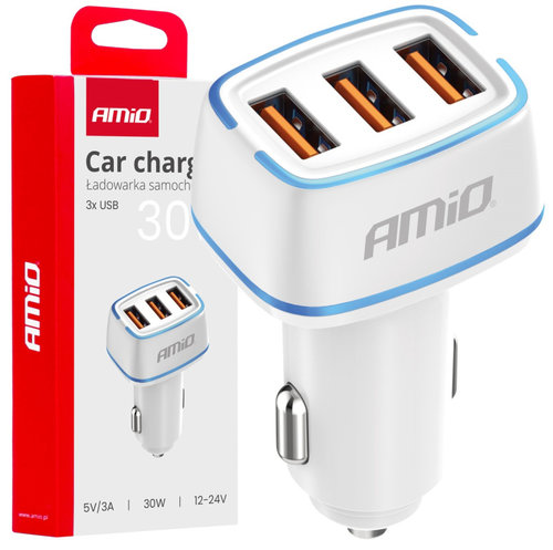 Incarcator Auto 3 x USB-A 30W Amio 03889