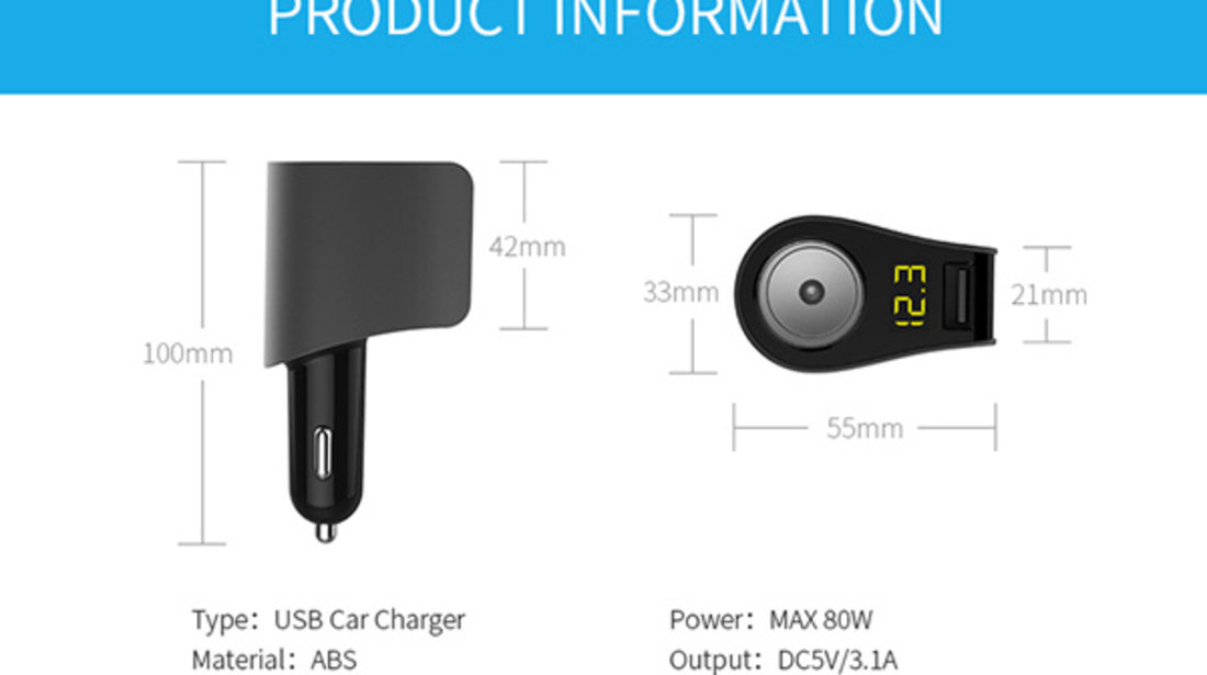 INCARCATOR AUTO 3XUSB 3.1A CU AFISAJ TENSIUNE/PUTERE LED SI FISA BRICHETA AUTO ⭐⭐⭐⭐⭐