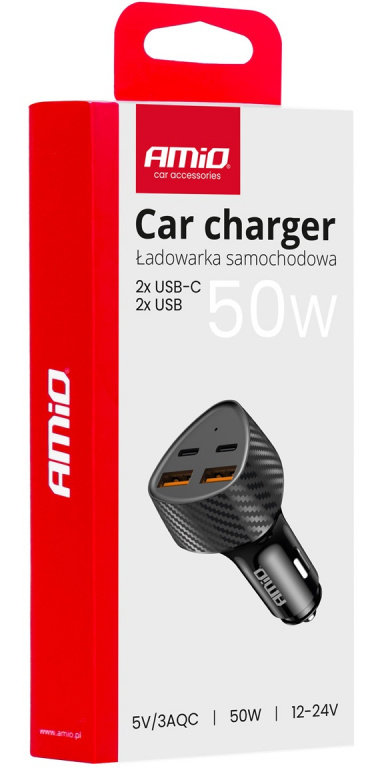 Incarcator Auto 50W 2 x USB-A + 2 x USB-C Amio 04284