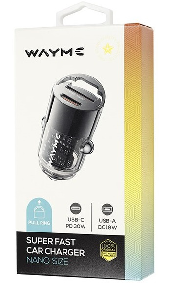 Incarcator Auto Bricheta Wayme 12V / 24V USB 18W + USB-C PD 30W, Nano, Cu Inel 63055
