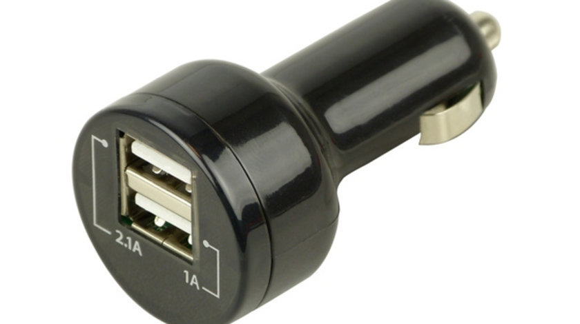 Incarcator auto Carpoint pentru USB de la priza auto 12V/24V cu 2 iesiri 2.1A pentru Ipad si de 1A pt.alte aplicatii
