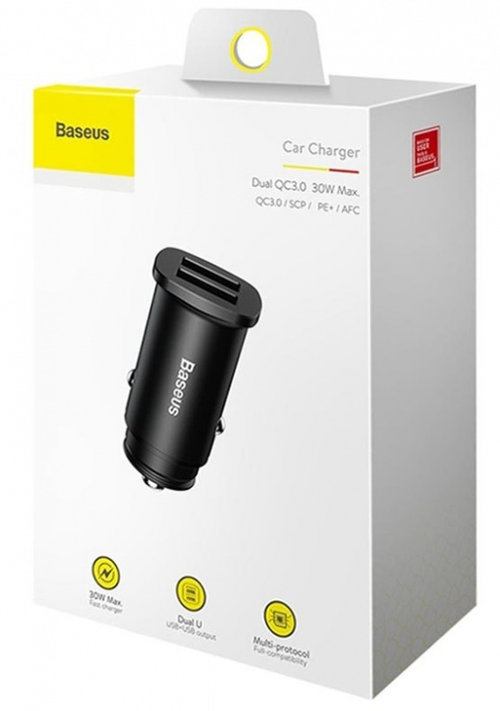 Incarcator Auto Inteligent Baseus Smart Car Charger 2x USB QC3.0 Quick Charge 3.0 SCP AFC 30W Negru ...