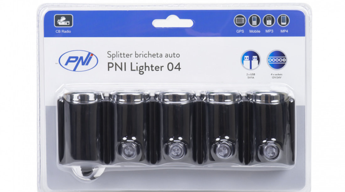 Incarcator Auto Pni Lighter 04 Cu 4 Iesiri Bricheta 12v/24v Si 2 Iesiri Usb (1a), Indicator Led PNI-SBR04