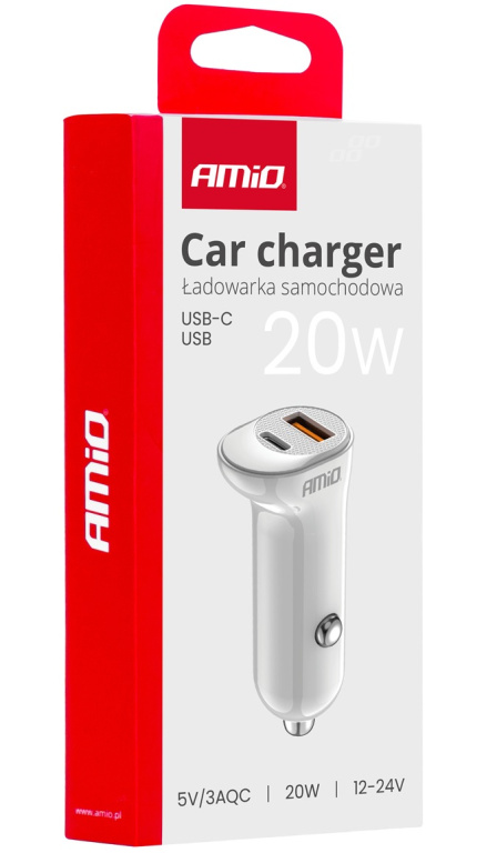 Incarcator Auto USB-A+ USB-C 20W Amio 03875