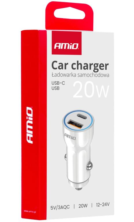 Incarcator Auto USB-A+ USB-C 20W Amio 03881