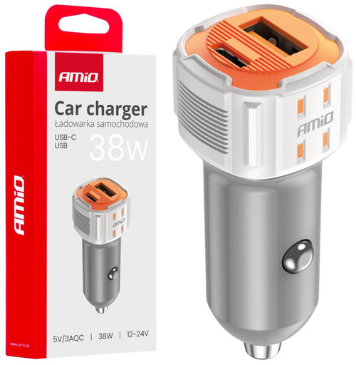 Incarcator Auto USB-A+ USB-C 38W Amio 03883