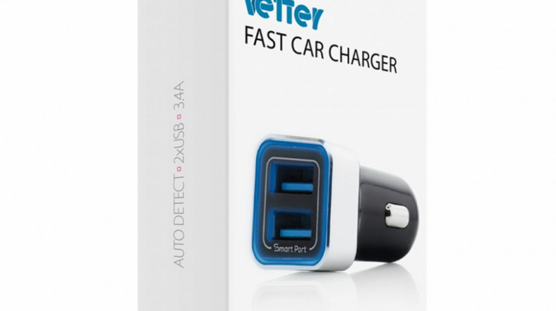 Incarcator Auto Vetter Fast Car Charger 3.4A 2Nd Gen 2xUSB Smart Port Negru CAAVTDP34AD