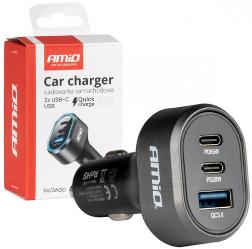 Incarcator Rapid Auto 85W QC3.0 PD65W PD20W 2 X USB-C 1 X USB-A Amio 04177